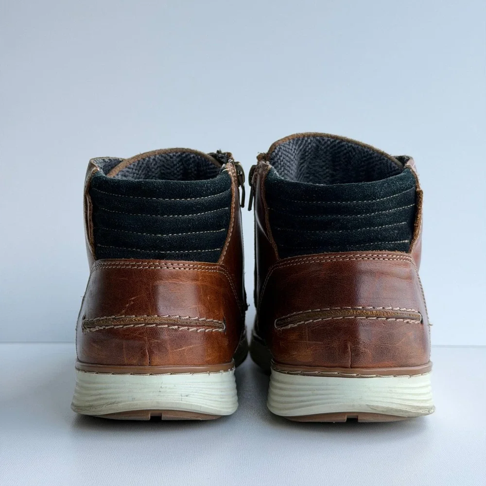 Bull Boxer Adyn Boots Men 12‎ Brown Leather Side Zip Lace-Up Sneakers Portugal